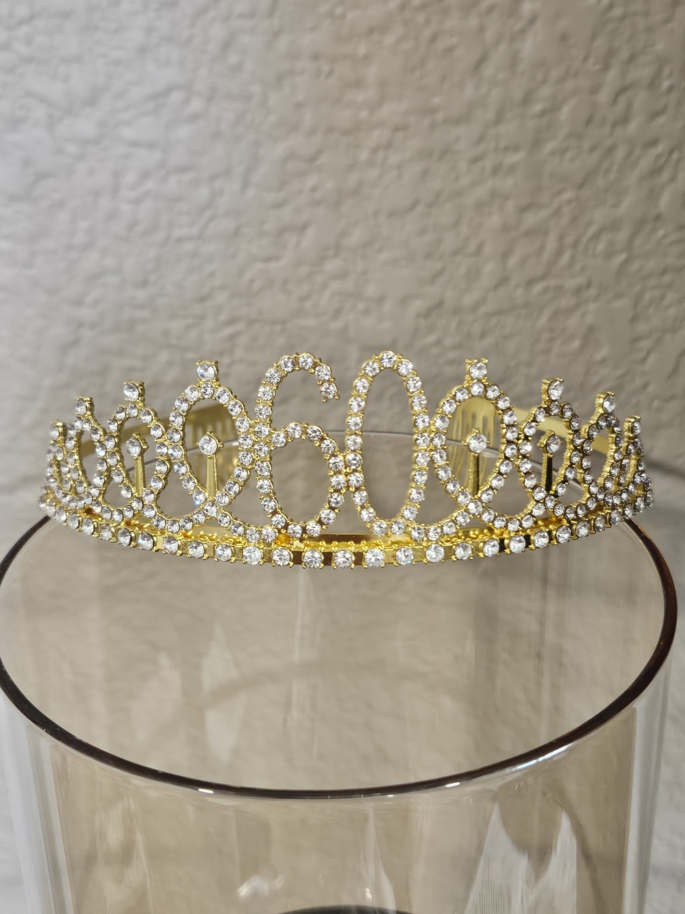 Gold Rhinestone '60' Tiara Hair Crown - Women's Special Occasion Accessory